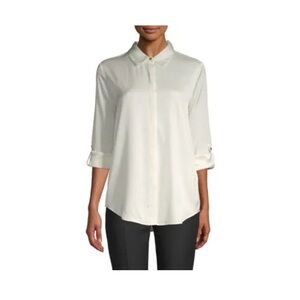 Donna Karan Rolled Sleeve Stretch Silk Button-Down Shirt - instantly sexy